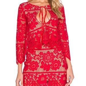 For Love & Lemons Red Lace Top